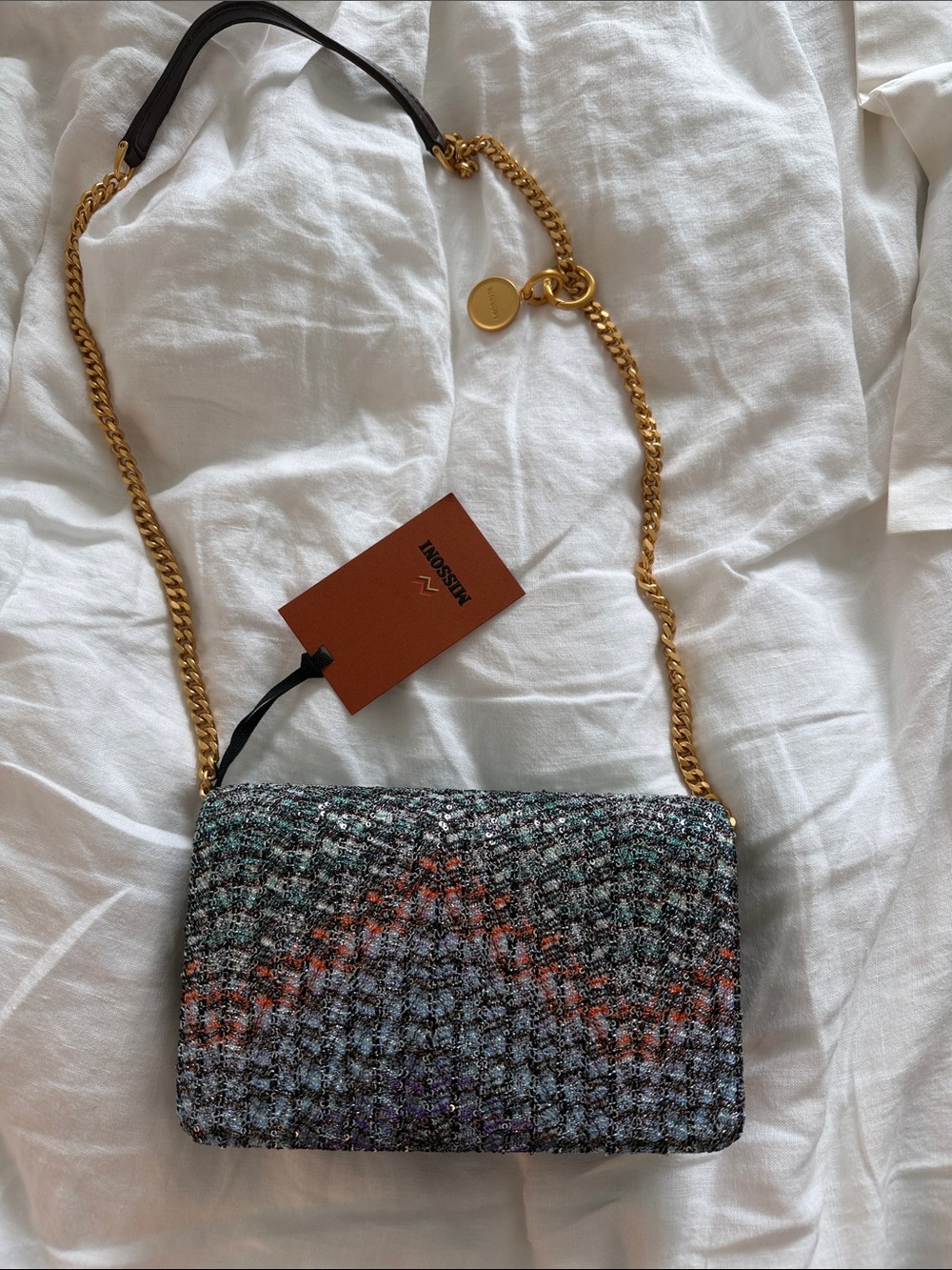 Missoni Multicolor Tweed Crossbody with Gold Chain BRAND NEW